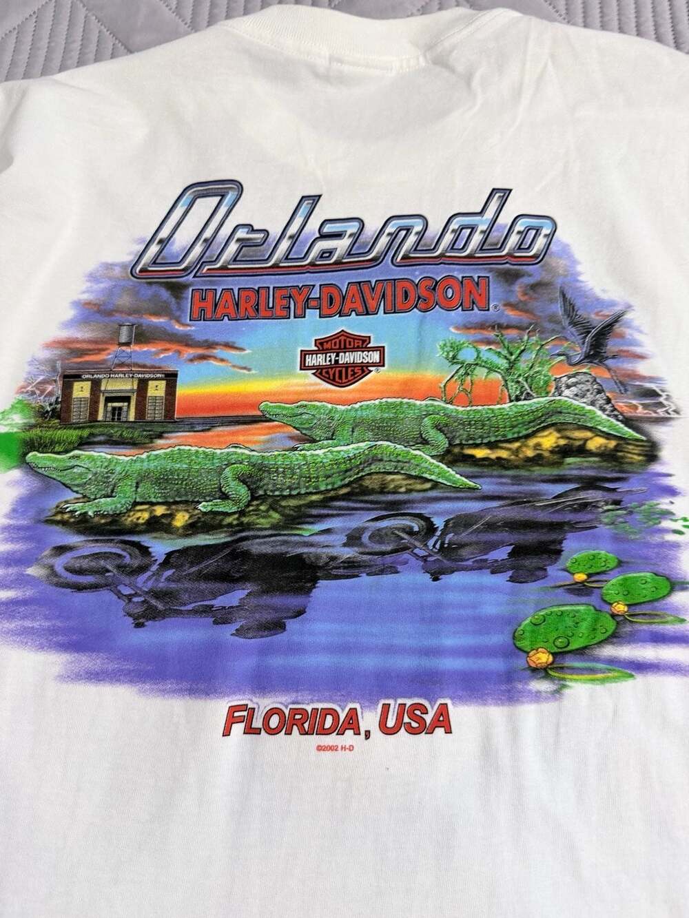 Vintage 2002 Harley Davidson Orlando Florida Alligator Eagle T-Shirt White Large - Picture 5 of 5